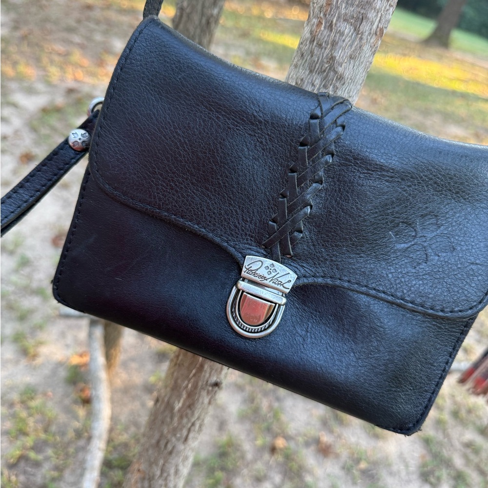Patricia Nash Black Leather Crossbody Bag with Silver Hardware